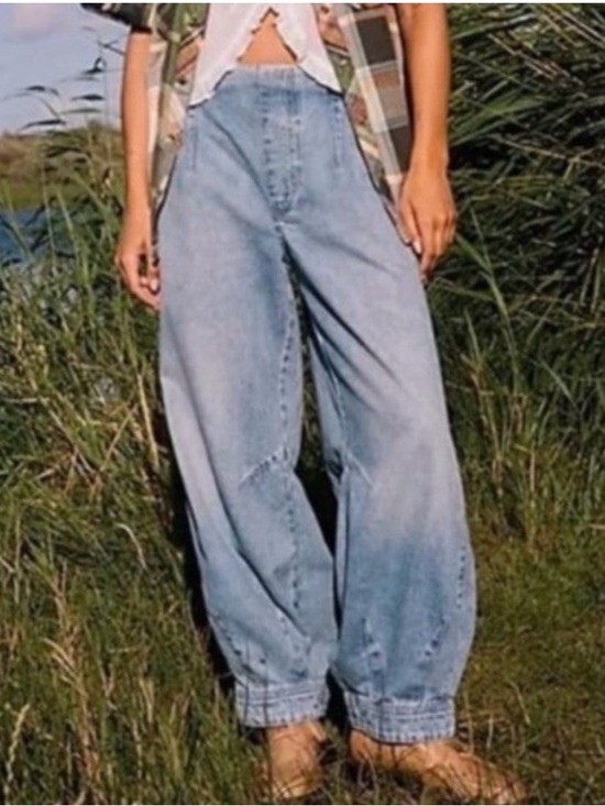 Free People Denim - Free People Oslo Light Blue Wide-Leg High-Waist Jogger Jeans